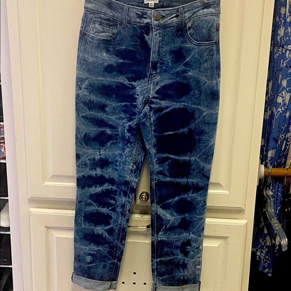 Westbound Denim blue camo high ride  jeans;8 short; cuffed full length